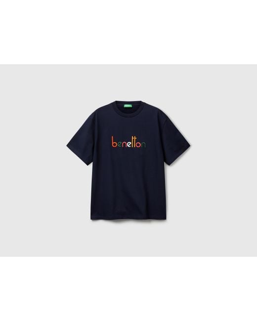 Benetton Benetton, Over-Fit-T-Shirt Mit Logo-Stickerei, Dunkelblau in Blue für Herren