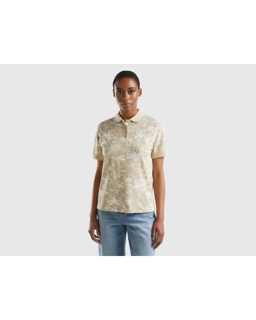 Benetton Blue Beige Polo With Floral Print