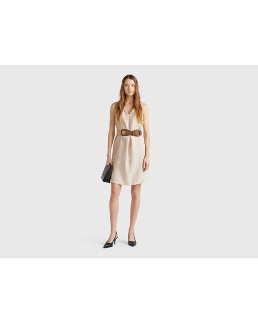 Benetton, Vestido Sin Mangas De Puro Lino, Mujer Benetton de color Black