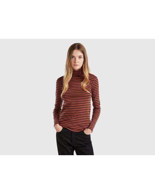 Benetton Red Benetton, Striped Turtleneck T-Shirt