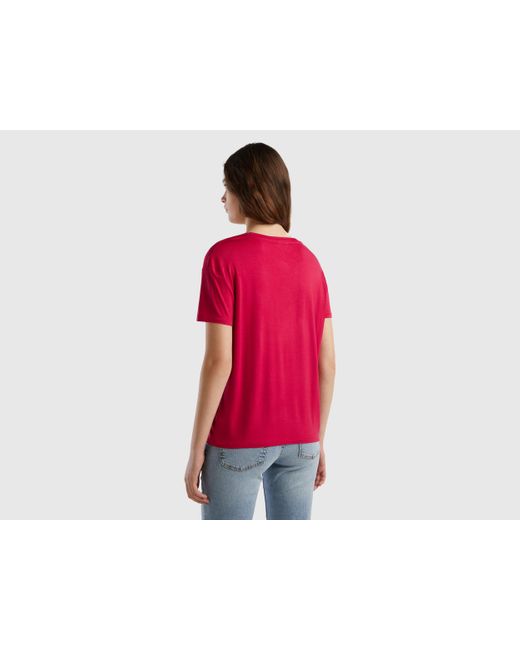 Benetton Red T-shirt In Sustainable Stretch Viscose