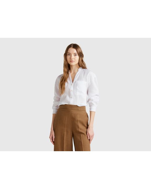 Benetton, Camisa Oversize De Puro Lino, Blanco, Mujer Benetton de color Black
