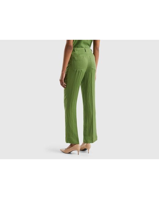 Benetton Green Trousers In Sustainable Viscose Blend