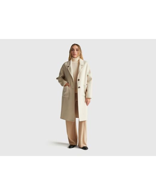 Benetton, Abrigo Midi De Mezcla De Lana, Talla, Mujer Benetton de color Black