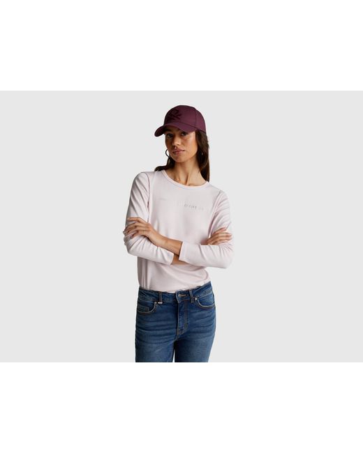 Benetton Pink Benetton, Long Sleeve T-Shirt With Glitter Logo