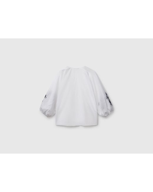 Benetton White Benetton, Bluse Mit Blumenstickerei, Weiss