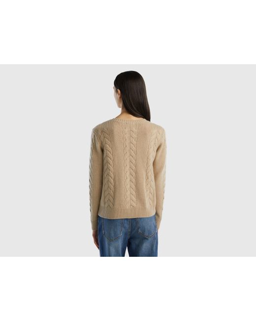 Benetton Blue Cable Knit Sweater In Pure Cashmere