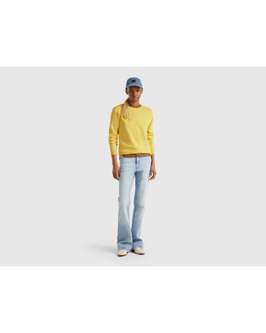 Benetton, Pull Jaune À Col Rond En Laine Mérinos, Jaune, Femme Benetton en coloris Black