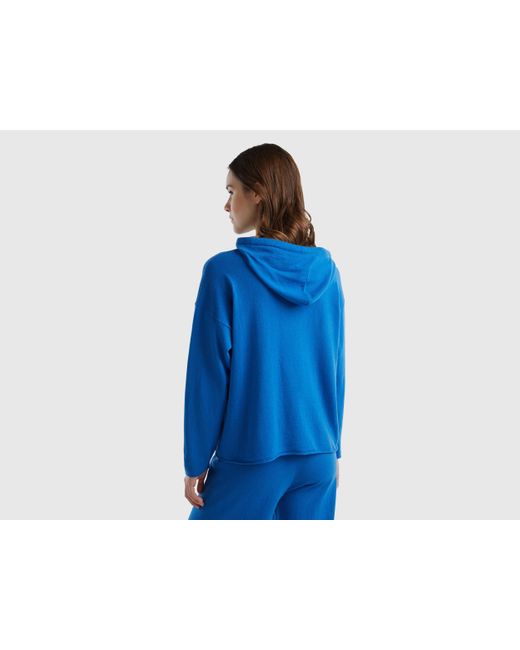 Benetton Blue Cashmere Blend Sweater With Hood