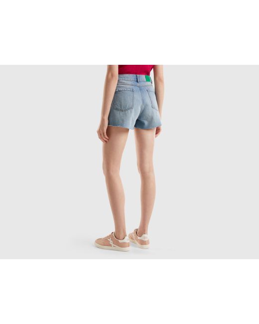 Benetton Black Frayed Shorts In Recycled Cotton Blend