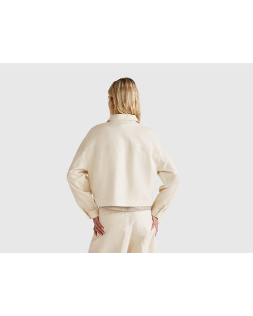 Benetton, Chaqueta Mezcla De Lino, Mujer Benetton de color White