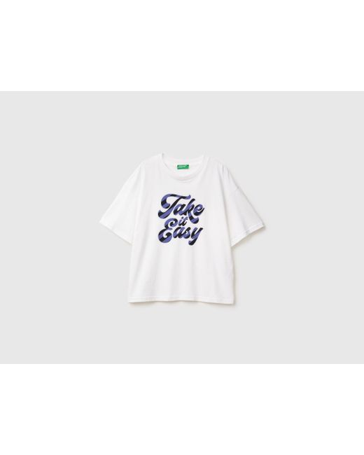 Benetton, Maglietta Con Stampa Slogan, Taglia, Bianco, Donna di Benetton in Black