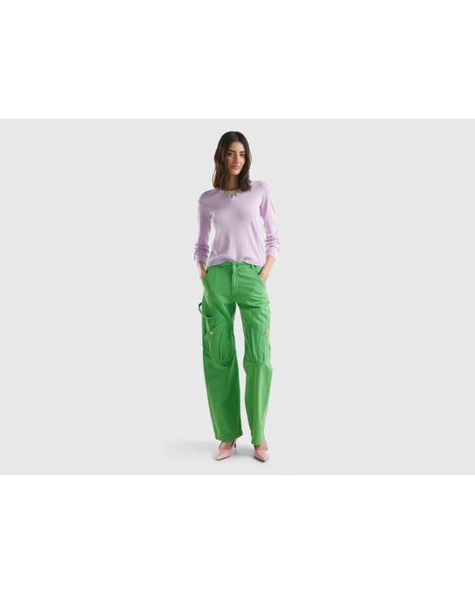 Benetton Green Cargo Trousers In Cotton