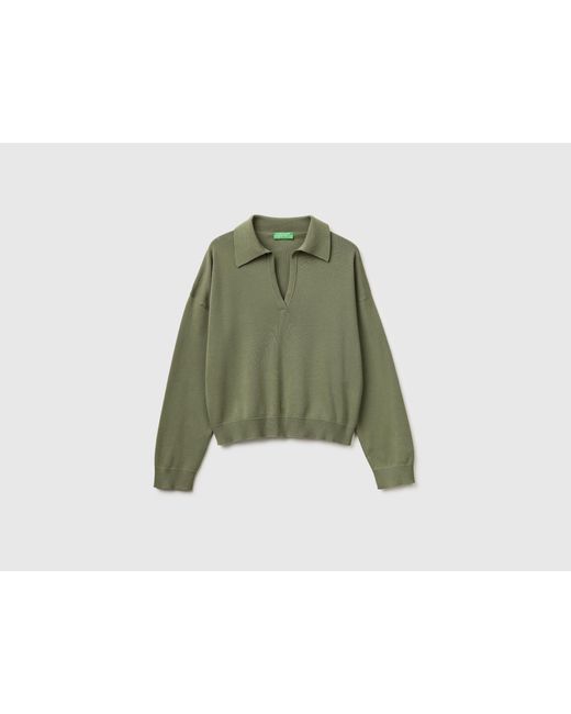 Benetton Green Benetton, Premium Cotton Polo Neck Sweater