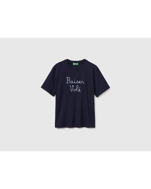 Benetton Blue Benetton, T-Shirt With Embroidered Writing