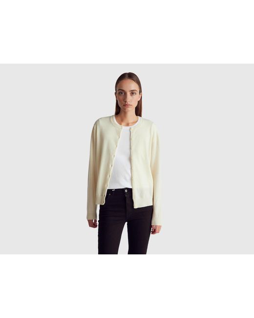 Benetton White Benetton, Cream Crew Neck Cardigan