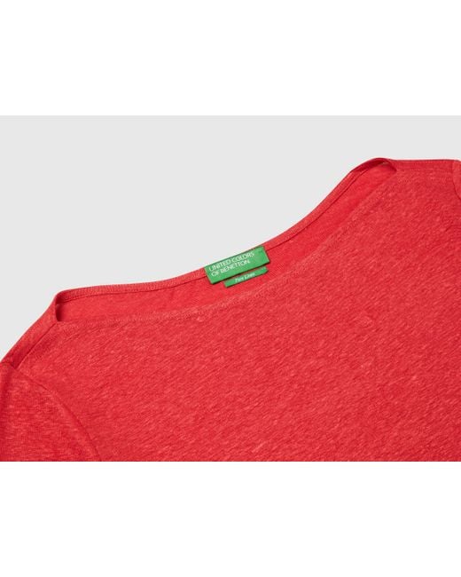 Benetton Red Benetton, Pure Linen T-Shirt With 3/4 Sleeves