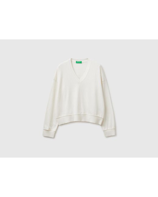 Benetton White Benetton, V-Neck Sweater