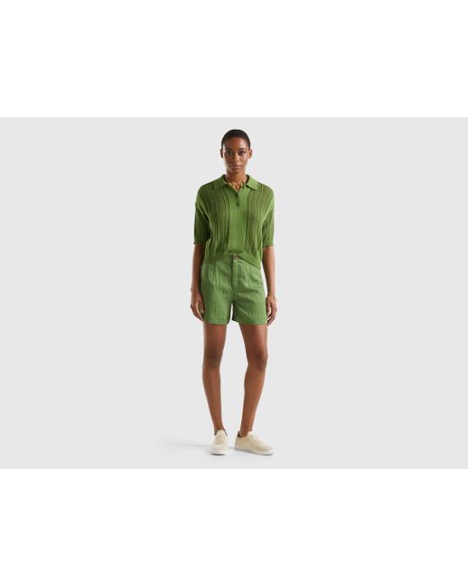Benetton Green Bermuda Shorts In Sustainable Viscose Blend