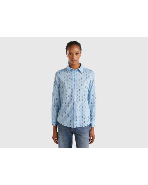 Benetton Chemise 100 Coton A Motif Bleu Clair Femme Benetton en coloris Bleu Lyst