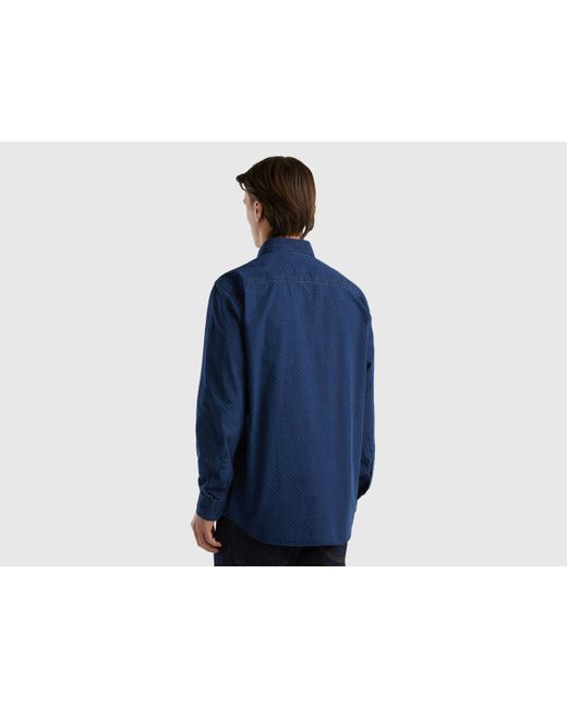 Benetton Blue Micro Patterned Denim Shirt for men