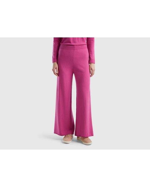 Benetton Pink Wide Trousers In Cashmere And Wool Blend