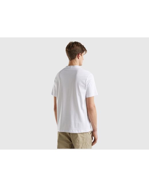 Camiseta Blanca Con Bordado En El Cuello Benetton de hombre de color Black