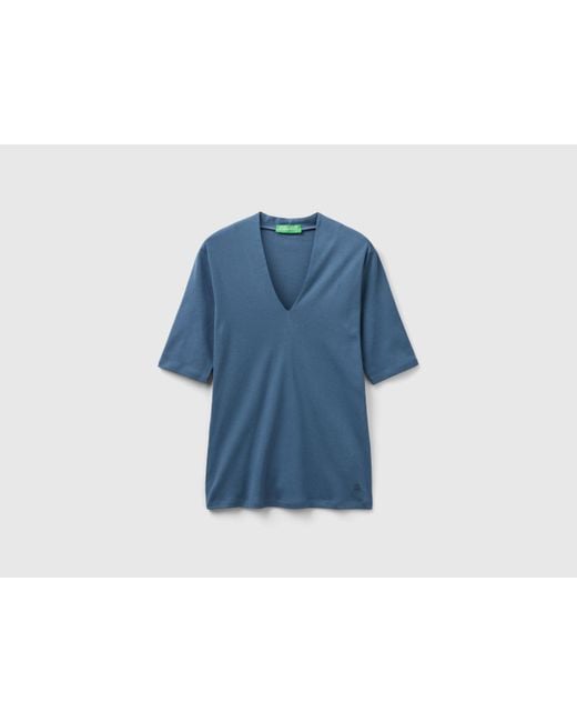 Camiseta Slim Fit De Algodón De Fibra Larga Benetton de color Blue