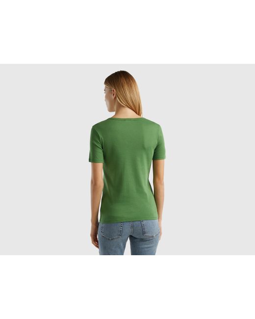 Benetton Green T-shirt Aus Langfaseriger Baumwolle