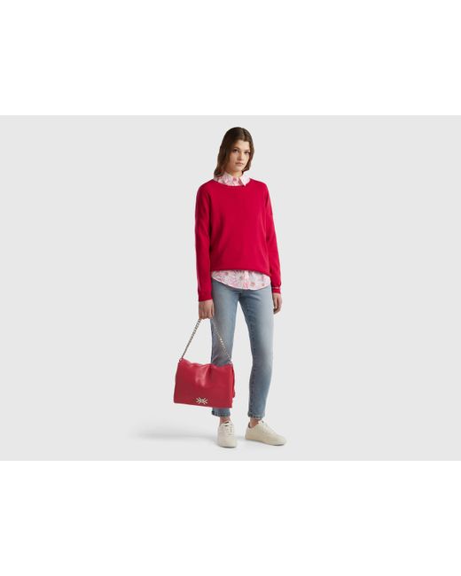 Benetton Red Cotton Sweater With Round Neck