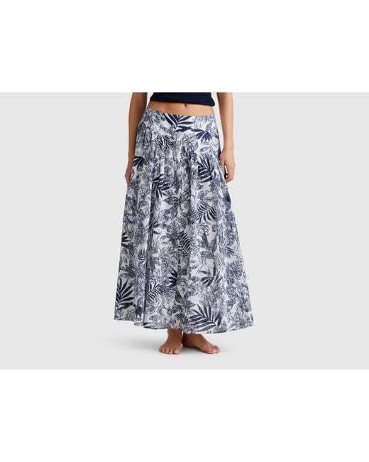 Benetton Black Benetton, Langer Rock Mit Tropischem Print, Blau