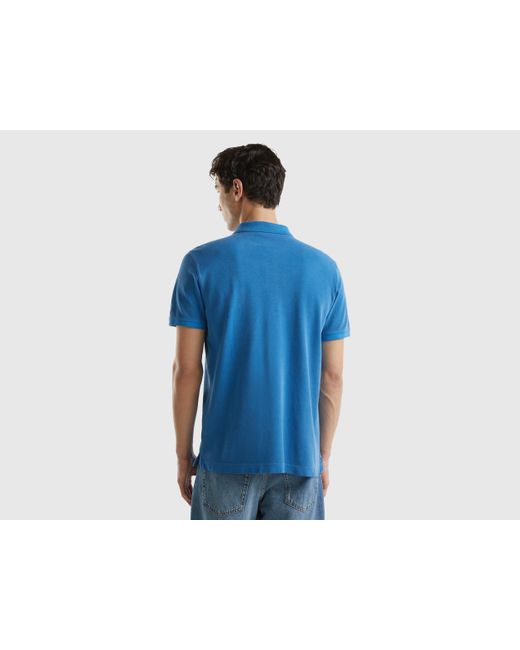 Benetton Blue Regular Fit Polo In 100% Organic Cotton for men