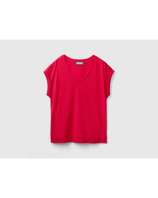 Benetton Red T-shirt Mit V-ausschnitt