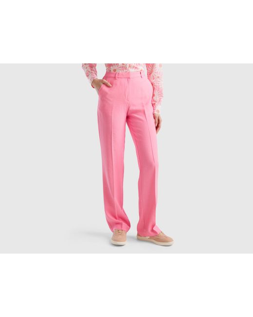 Pantaloni Gamba Dritta Con Piega di Benetton in Pink