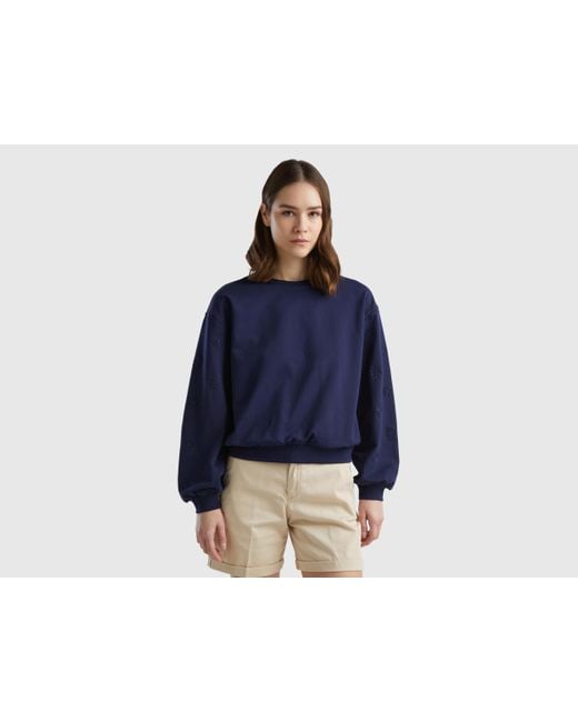 Benetton Blue Sweatshirt With Floral Embroidery