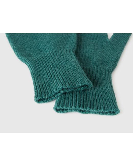 Benetton Green Benetton, Grüne Handschuhe Aus Reiner Merinowolle, Größe, Dunkelgrün, Damen