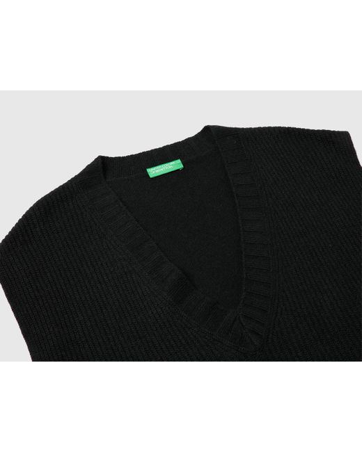 Benetton, Chaleco De Cuello En V De Mezcla De Lana, Talla, Negro, Mujer Benetton de color Black