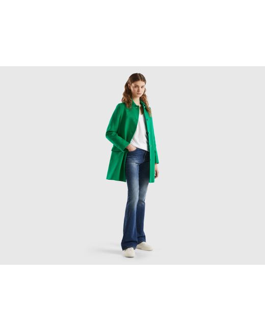 Benetton Green Duster Coat In Pure Cotton