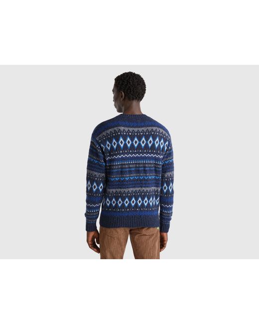 Benetton Blue Benetton, Jacquard Sweater, , Dark for men