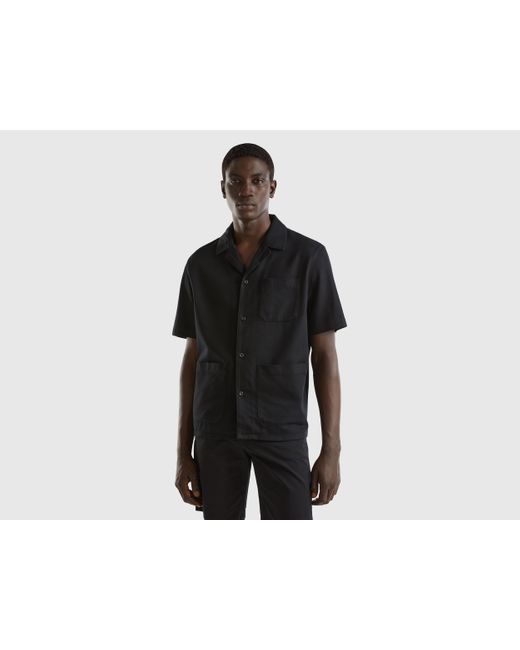 Benetton Black Shirt In Modal® And Cotton Blend for men