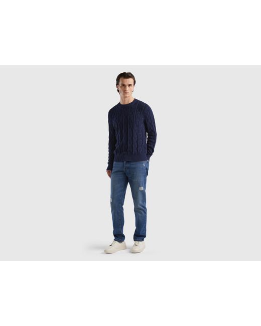 Benetton Blue Monogram Sweater In 100% Cotton for men