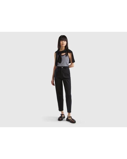 Benetton Black Chino Trousers In Cotton And Modal®