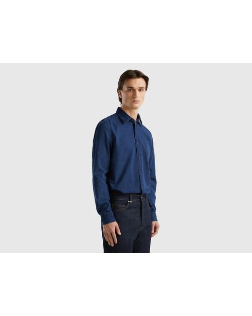 Camisa Vaquera Con Microestampado Benetton de hombre de color Blue