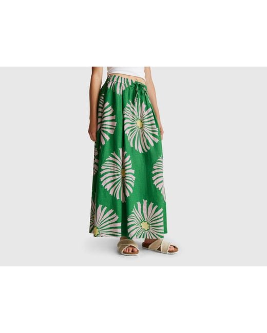 Benetton Green Benetton, Midi Skirt With Floral Print