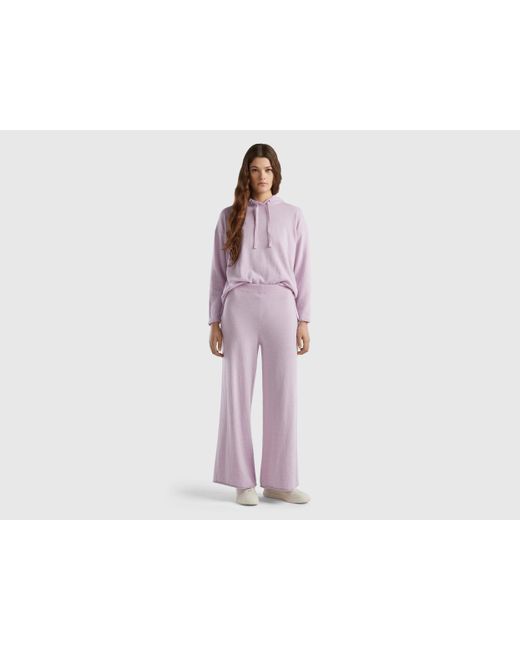 Benetton Black Light Lilac Wide Trousers In Cashmere And Wool Blend
