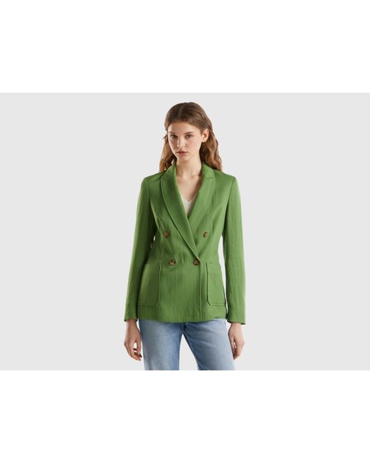 Blazer Cruzado En Mezcla De Viscosa Sostenible Benetton de color Green