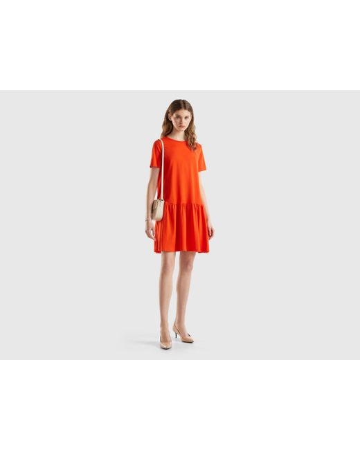 Benetton Red Short Dress In Long Fiber Cotton