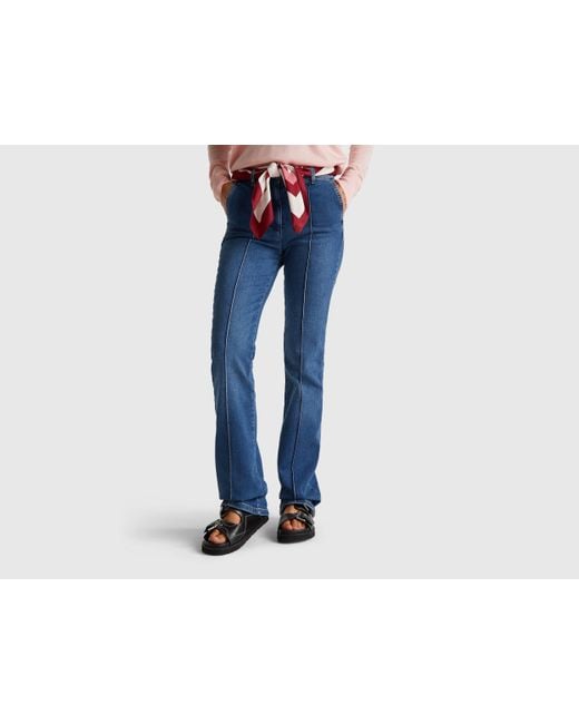 Benetton, Vaqueros Acampanados, Azul, Mujer Benetton de color Black