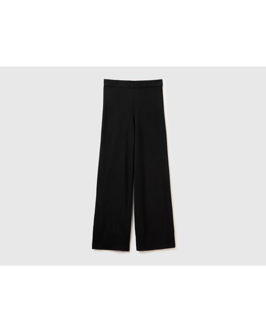 Benetton, Pantalones Negros De Pierna Ancha En Mezcla De Lana Y Cachemira, Talla, Negro, Mujer Benetton de color Black