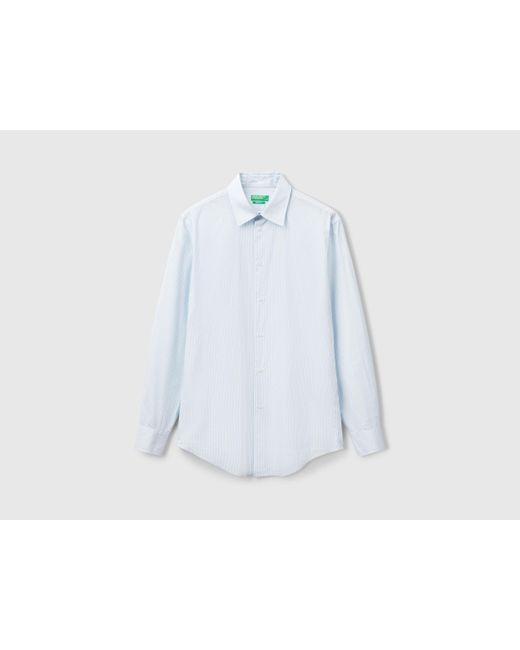 Benetton, Camisa De Rayas De Algodón, Azul Claro, Hombre Benetton de hombre de color Black